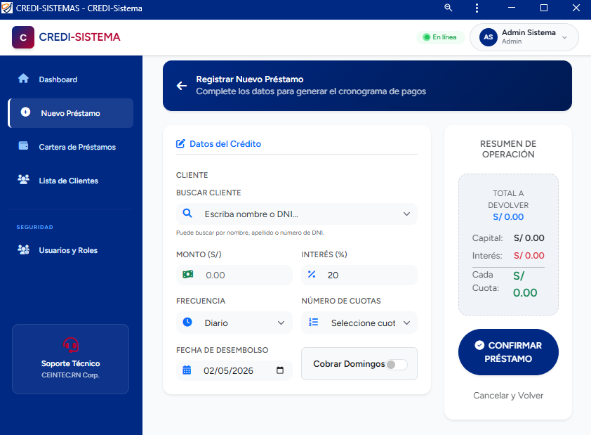 Registrar Crédito